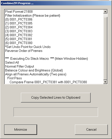 Process dialog box